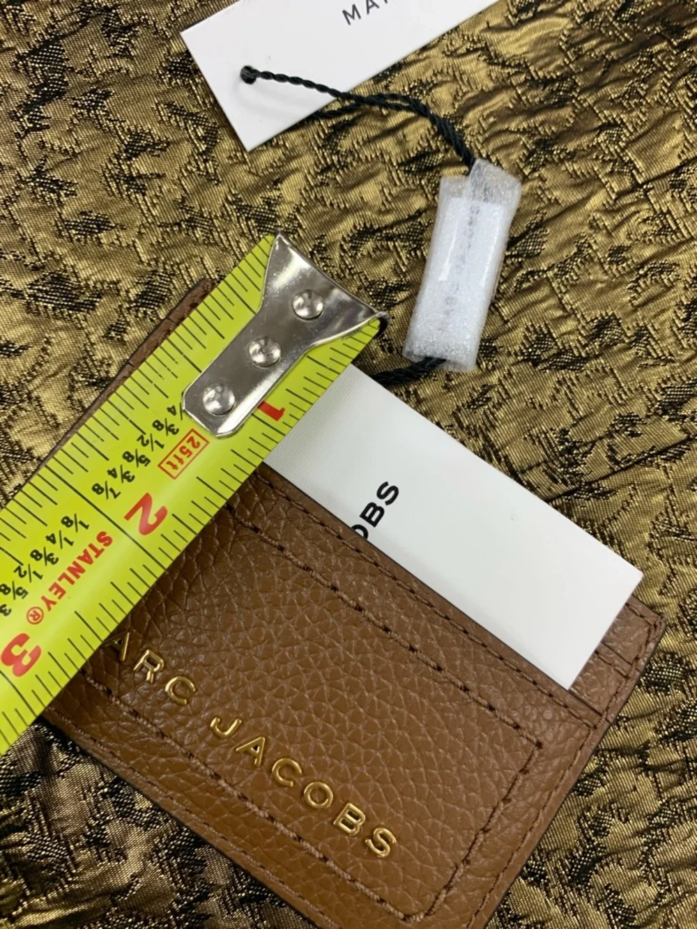 Marc Jacobs Tan Pebbled Leather Card Holder with Gold Logo